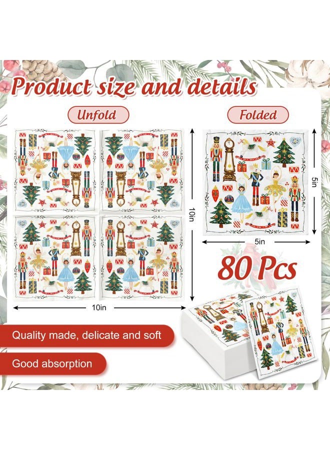 AnyDesign 80Pcs Christmas Cocktail Napkins Watercolor Nutcracker Disposable Paper Napkins Beverage Napkins for Xmas Party Tableware Supplies - Image 2