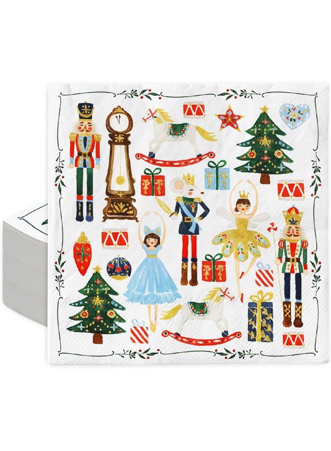 AnyDesign 80Pcs Christmas Cocktail Napkins Watercolor Nutcracker Disposable Paper Napkins Beverage Napkins for Xmas Party Tableware Supplies - Image 1