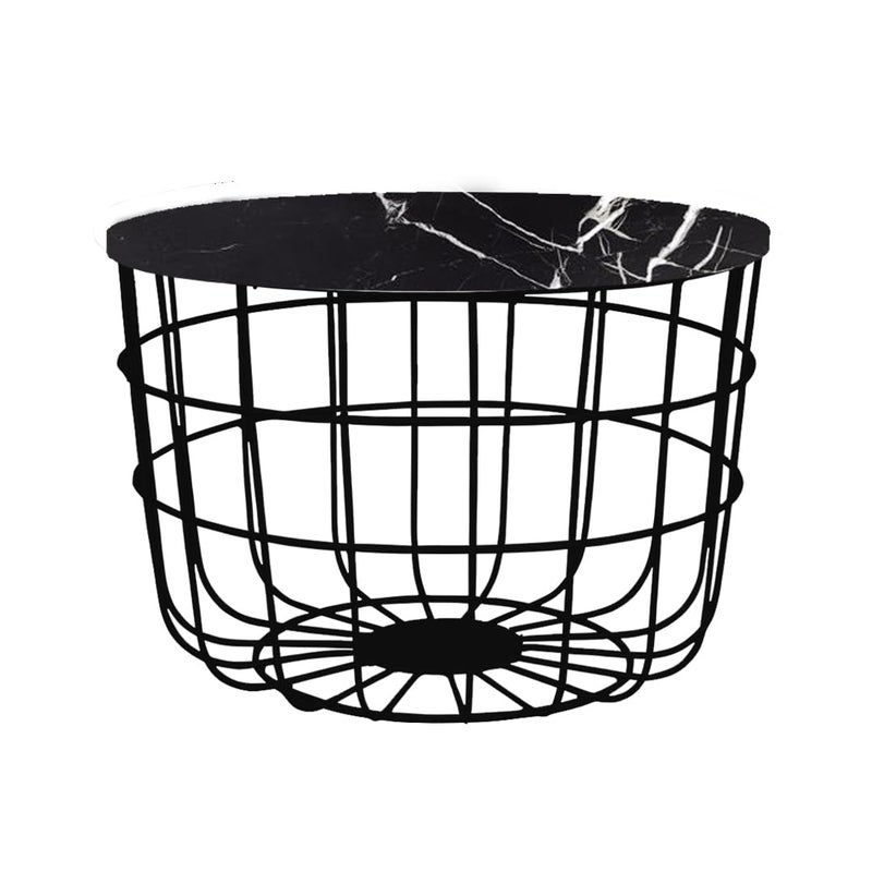 Nesfur Engineered Wood Metal Round Coffee TableCenter Coffee Table Round Tea and Coffee Table for Hall Kitchen Living Room Black with Marble Black