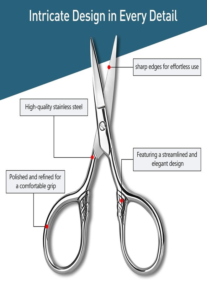 Kootinn Small Facial Hair Scissors, Stainless steel Straight Tip Snips Beauty Grooming Kit for Eyebrows, Nose, Ear, Beard, Moustache Trimming with Leather Case - Silver - Image 2