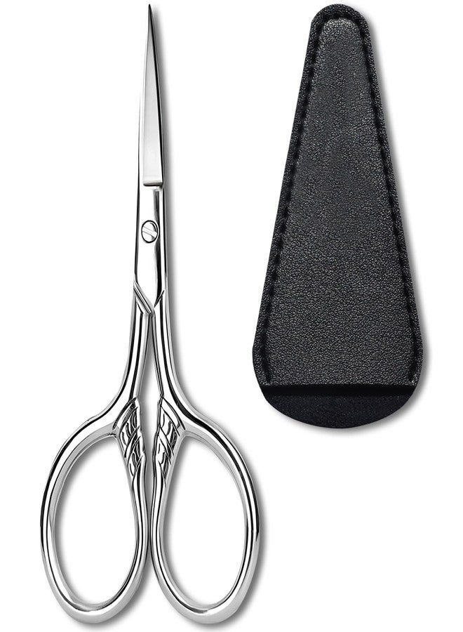 Kootinn Small Facial Hair Scissors, Stainless steel Straight Tip Snips Beauty Grooming Kit for Eyebrows, Nose, Ear, Beard, Moustache Trimming with Leather Case - Silver - Image 1
