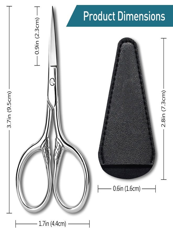 Kootinn Small Facial Hair Scissors, Stainless steel Straight Tip Snips Beauty Grooming Kit for Eyebrows, Nose, Ear, Beard, Moustache Trimming with Leather Case - Silver - Image 3