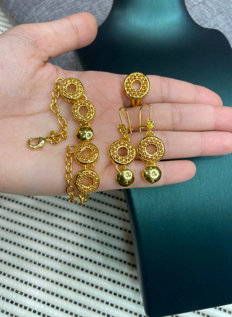 Jewelry 4You Elegant 21k Gold Plated Necklace & Earrings & Ring Jewellery Set For Women - Image 3