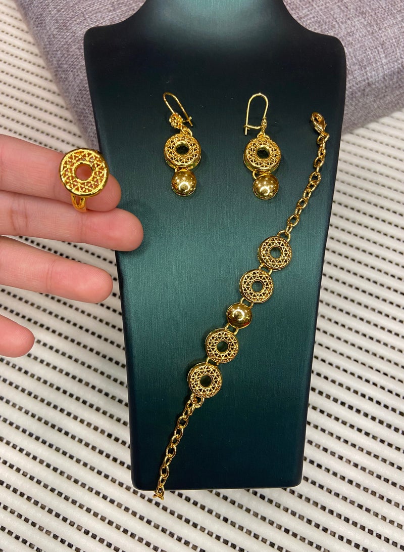 Jewelry 4You Elegant 21k Gold Plated Necklace & Earrings & Ring Jewellery Set For Women - Image 1