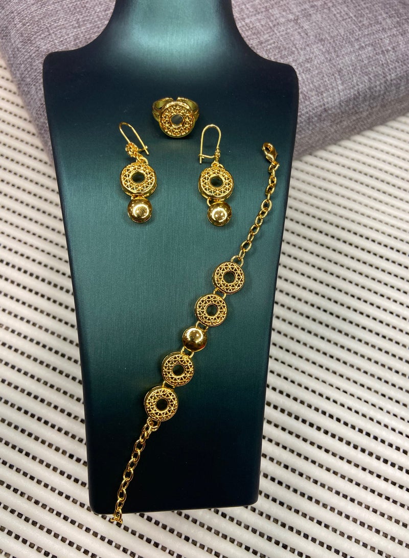 Jewelry 4You Elegant 21k Gold Plated Necklace & Earrings & Ring Jewellery Set For Women - Image 2