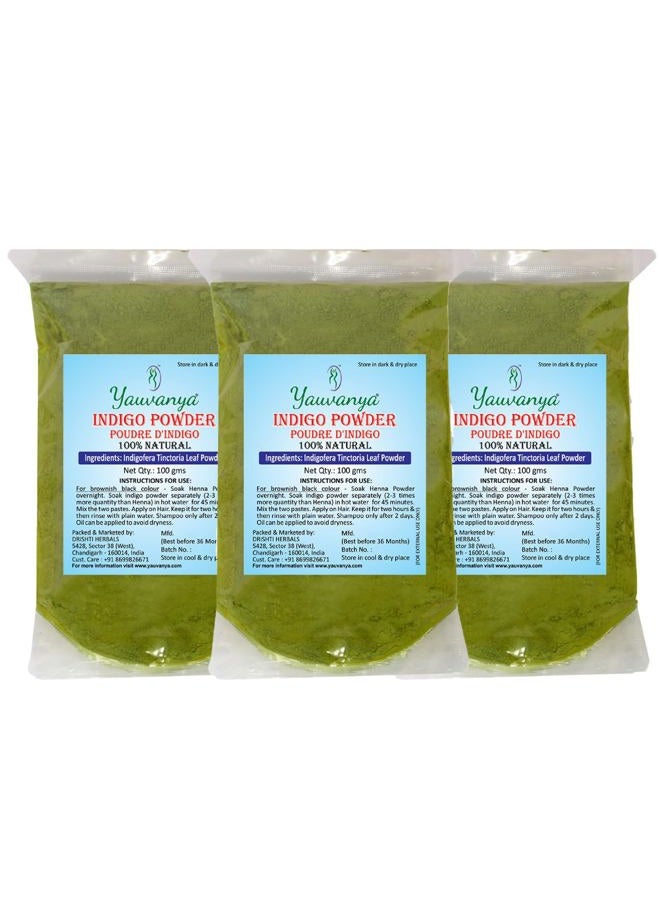 Yauvanya مسحوق النيلي النقي - إنديغوفيرا تينكتوريا (100% طبيعي، خالي من المواد الكيميائية، خالي من الأمونيا) لون شعر للشعر - 300 جرام (3 عبوات من 100 جرام لكل منها) - Image 1