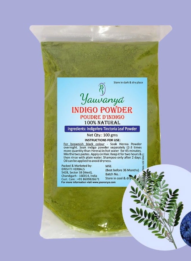 Yauvanya مسحوق النيلي النقي - إنديغوفيرا تينكتوريا (100% طبيعي، خالي من المواد الكيميائية، خالي من الأمونيا) لون شعر للشعر - 300 جرام (3 عبوات من 100 جرام لكل منها) - Image 2