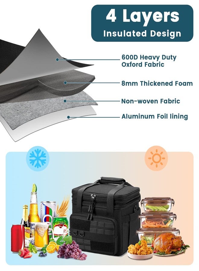 RalChyez Tactical Lunch Box, 20L Large Heavy Duty Double Deck Insulated Lunch Bag Leakproof Expandable Tote Cooler with Shoulder Strap for Adult Men Women Work Fishing Picnic Travel Black - Image 5