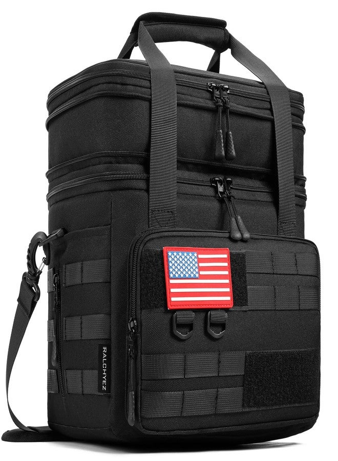 RalChyez Tactical Lunch Box, 20L Large Heavy Duty Double Deck Insulated Lunch Bag Leakproof Expandable Tote Cooler with Shoulder Strap for Adult Men Women Work Fishing Picnic Travel Black - Image 1