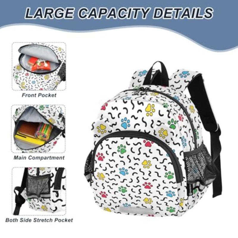 Dog Paw Cat Footprint Backpack Leash Preschool Backpack Toddler Backpacks for Girls Boys 3-6 Anti-Lost Baby Harness M - Image 4