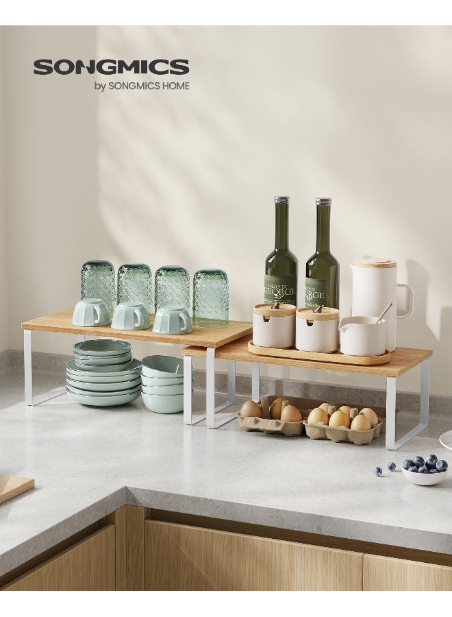 SONGMICS Spice Rack, Set of 2 Cupboard Shelf Organisers, Expandable Kitchen Shelf Organiser, Stackable Spice Holder, Metal and Engineered Wood, Cloud White and Natural Beige - Image 5