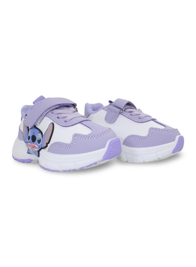 Baby Girls Leather Sneakers – Purple with Stitch Design - Image 1
