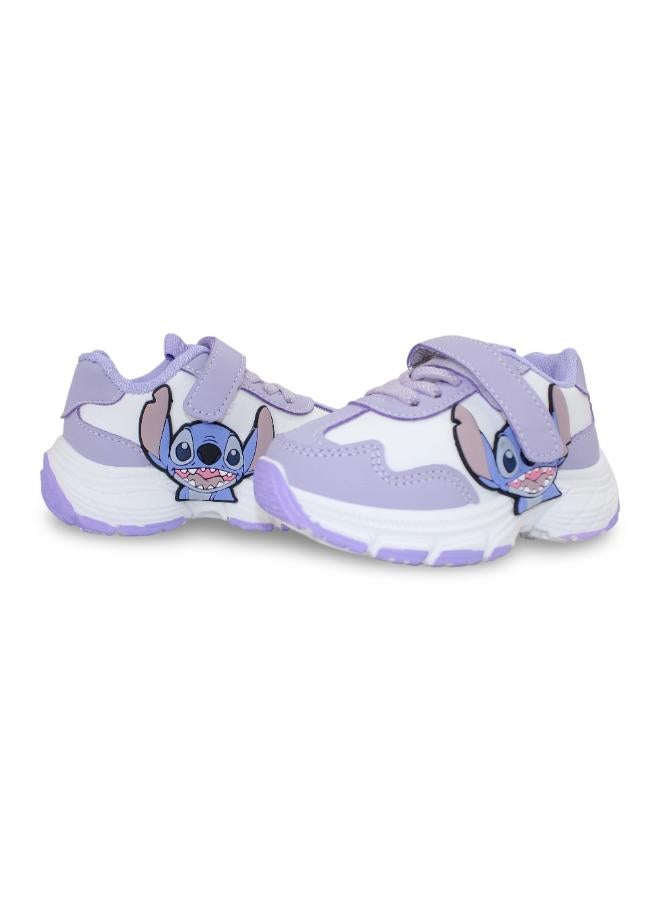 Baby Girls Leather Sneakers – Purple with Stitch Design - Image 2