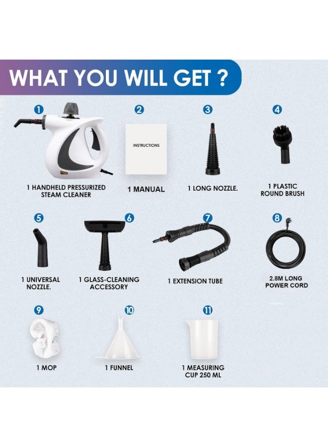 منظف البخار المضغوط اليدوي مع 9 أجهزة كمبيوتر شخصية، البخار المحمول للتنظيف، منظف البخار للاستخدام المنزلي، البخار لتنظيف السيارة، الأثاث، الأرضية (الرمادي) - Image 2