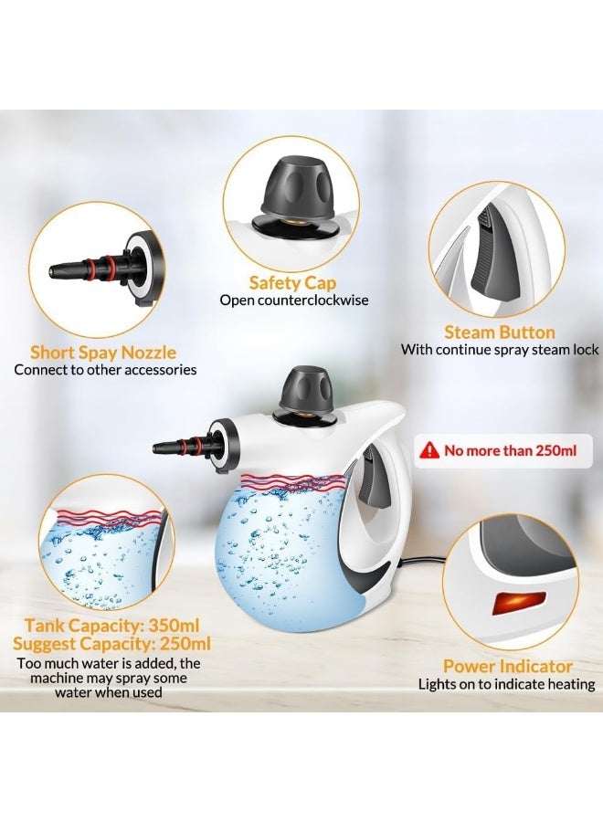 منظف البخار المضغوط اليدوي مع 9 أجهزة كمبيوتر شخصية، البخار المحمول للتنظيف، منظف البخار للاستخدام المنزلي، البخار لتنظيف السيارة، الأثاث، الأرضية (الرمادي) - Image 4