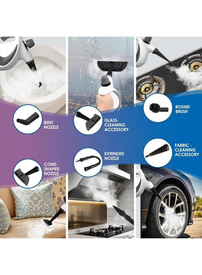 منظف البخار المضغوط اليدوي مع 9 أجهزة كمبيوتر شخصية، البخار المحمول للتنظيف، منظف البخار للاستخدام المنزلي، البخار لتنظيف السيارة، الأثاث، الأرضية (الرمادي) - Image 5