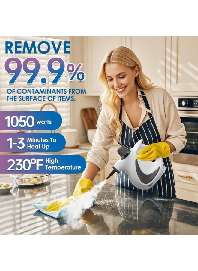 منظف البخار المضغوط اليدوي مع 9 أجهزة كمبيوتر شخصية، البخار المحمول للتنظيف، منظف البخار للاستخدام المنزلي، البخار لتنظيف السيارة، الأثاث، الأرضية (الرمادي) - Image 3