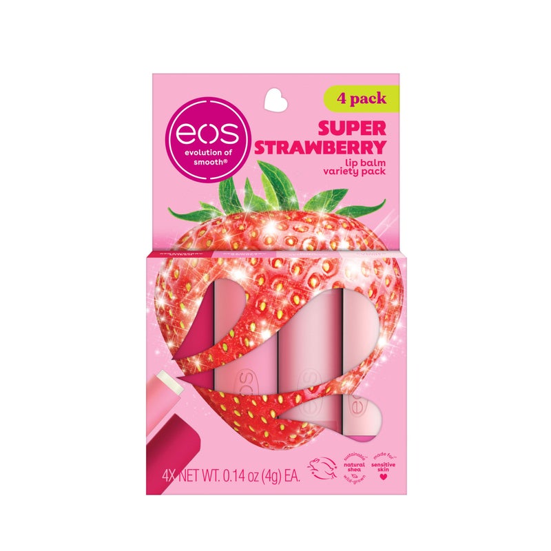 eos Lip Balm Gift Set- Super Strawberry, Limited-Edition, eos lip balm, All-Day Moisture, Lip Care, Shea Butter, Moisturizing, Variety Pack, 0.14 oz, 4-Pack - Image 1