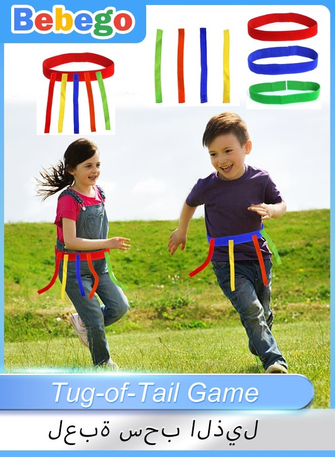 BEBEGO 3pcs Kids Elastic Tug-of-Tail Belts - Adjustable Stretchable Capture Training Belts for Outdoor Games, Family Picnics & Carnivals - Vibrant Mixed Colors (Blue, Red, Yellow), Playful Tag Games | Colorful Adventure Gear | Durable Game Gear - Image 1