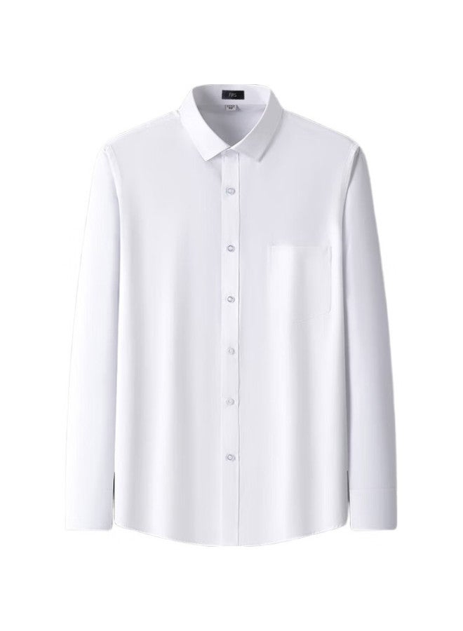 Firs Long-Sleeve Shirt For Men, Business Formal Wear, Casual Solid Color Wrinkle-Free Dress Shirt, White 080, Size 40 - Image 3