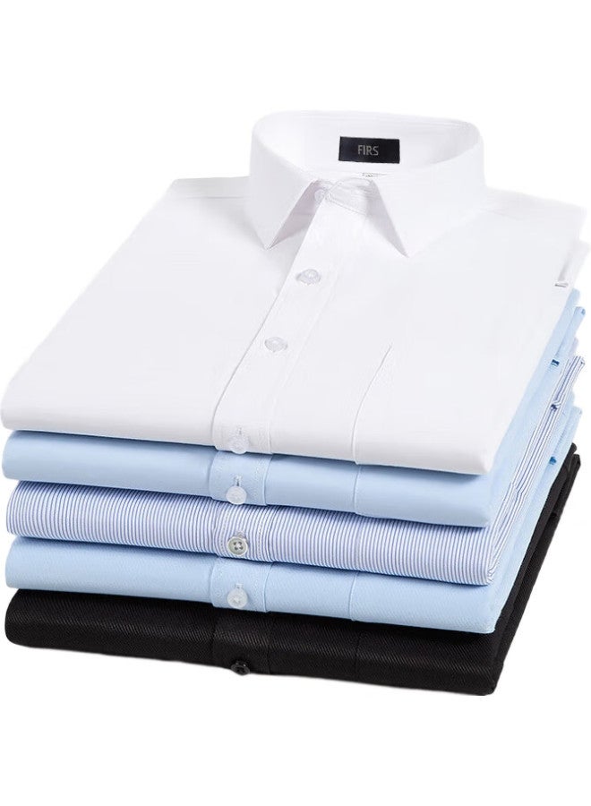 Firs Long-Sleeve Shirt For Men, Business Formal Wear, Casual Solid Color Wrinkle-Free Dress Shirt, White 080, Size 40 - Image 2