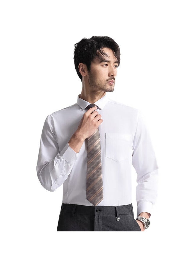 Firs Long-Sleeve Shirt For Men, Business Formal Wear, Casual Solid Color Wrinkle-Free Dress Shirt, White 080, Size 40 - Image 1
