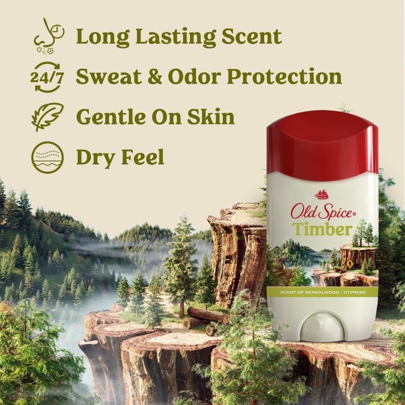 Old Spice Dry Feel Antiperspirant Deodorant for Men, 24/7 Freshness, 24/7 Sweat & Odor Protection, Gentle on Skin with Skin Conditioners, Timber with Sandalwood + Cypress Scent, 2.6 oz - Image 2
