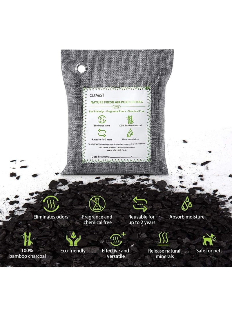 CLEVAST 4 Pack Bamboo Charcoal Air Purifying Bags(Large, 4x200g) Activated Natural Home Odor Absorber, Deodorizer and Moisture Eliminator, Purifier for Closet, Shoe, Car Air freshener, Pet Safe  - Image 3