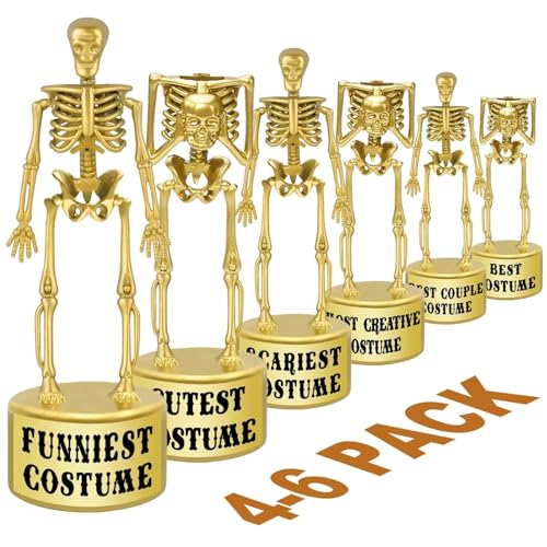 ORIENTAL CHERRY Halloween Party Supplies - Golden Best Costume Skeleton Trophies for Kids Adults Halloween Party Games Decorations Favors Costume Contest Awards Prizes - 4 Pack - Image 1