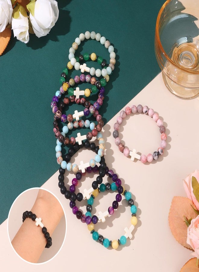 WAINIS 9Pcs Faith Cross Beaded Bracelets for Women Inspirational Christian Gifts Religious Cross Bracelet 8mm Natural Stone Stretch Jesus Bracelets Bulk Gift - Image 5