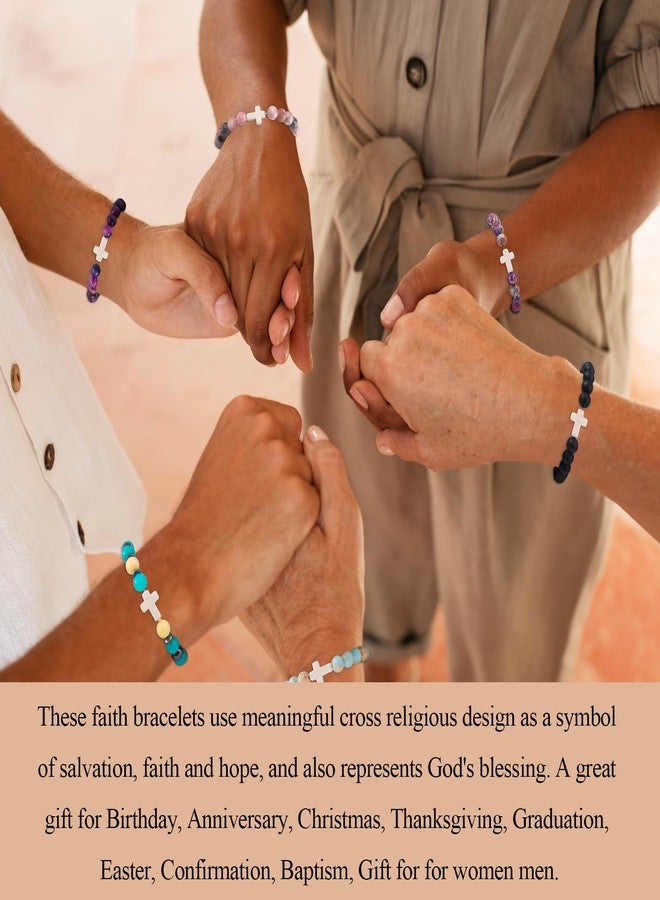 WAINIS 9Pcs Faith Cross Beaded Bracelets for Women Inspirational Christian Gifts Religious Cross Bracelet 8mm Natural Stone Stretch Jesus Bracelets Bulk Gift - Image 4