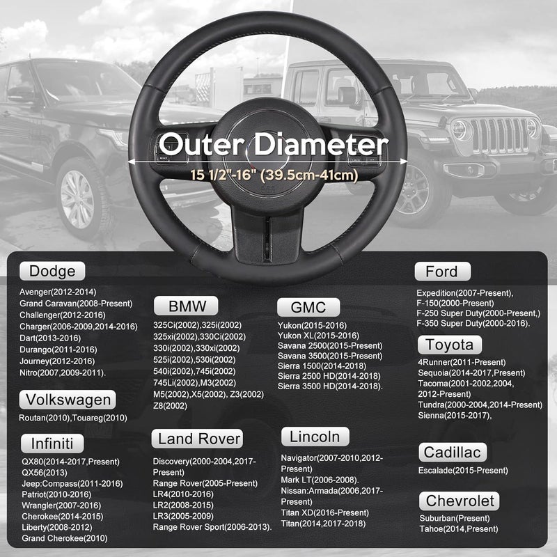 SEG Direct Car Steering Wheel Cover Large-Size for F150 F250 F350 Ram 4Runner Tacoma Tundra Range Rover Model S X with 15 1/2 inches-16 inches Outer Diameter, Gray Microfiber Leather - Image 5