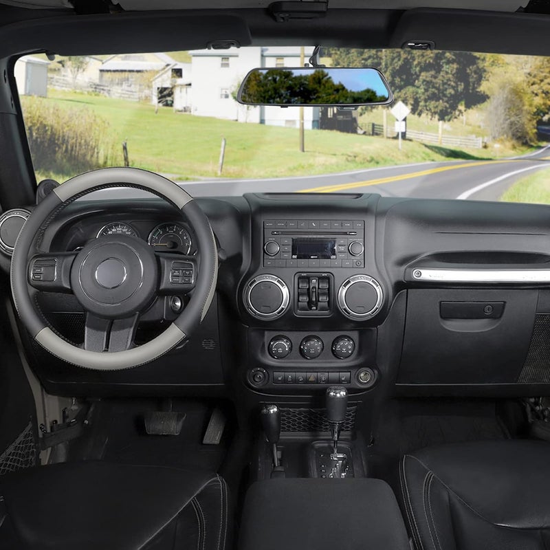 SEG Direct Car Steering Wheel Cover Large-Size for F150 F250 F350 Ram 4Runner Tacoma Tundra Range Rover Model S X with 15 1/2 inches-16 inches Outer Diameter, Gray Microfiber Leather - Image 2
