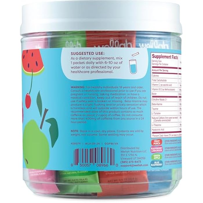 Wellah Get-Going Pre-Workout Variety Pack (20 Stick Packs) - 200mg Natural Caffeine, Stevia-Sweetened, with Citrulline Malate and L-Theanine, & 1000mg of Beta-Alanine - Image 3