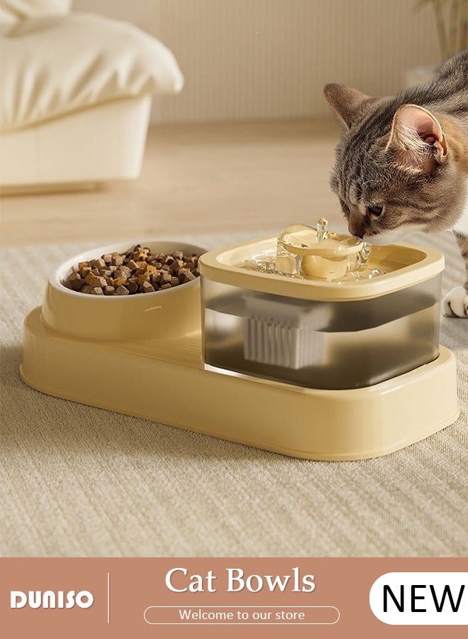 DUNISO نافورة مياه للقطط ووعاء طعام، موزع مياه كهربائي، تصميم قابل للفصل لنافورة القطط، مغذي طعام للقطط، مجموعة أطباق للحيوانات الصغيرة والمتوسطة - Image 1