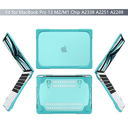 Batianda Heavy Duty Case for MacBook Pro 13 inch 2022 2020 Release A2338 M2 M1 A2289 A2251, Ergonomic Foldable Kickstand (Holds 22lbs) Matte Translucent Shockproof Cover with Spare Parts, Mint Green - Image 2