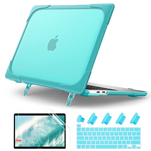 Batianda Heavy Duty Case for MacBook Pro 13 inch 2022 2020 Release A2338 M2 M1 A2289 A2251, Ergonomic Foldable Kickstand (Holds 22lbs) Matte Translucent Shockproof Cover with Spare Parts, Mint Green - Image 1