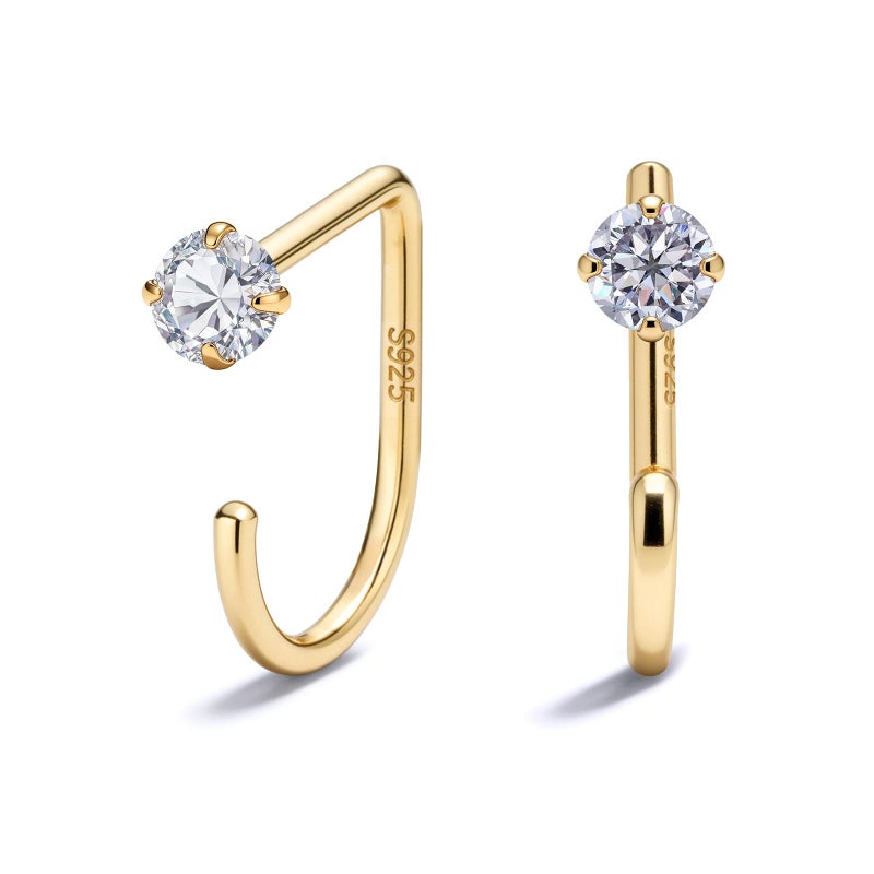 Sanglarst 925 Sterling Silver Gold Plated Huggie Half Hoop Earrings â€” Sleep-Friendly Poke-Free Hypoallergenic Stackable Earring â€” Comfortable & All Day Wear (CZ,Yellow-Gold) - Image 1