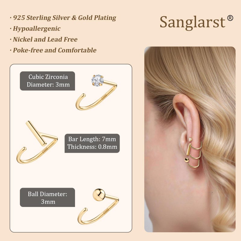 Sanglarst 925 Sterling Silver Gold Plated Huggie Half Hoop Earrings â€” Sleep-Friendly Poke-Free Hypoallergenic Stackable Earring â€” Comfortable & All Day Wear (CZ,Yellow-Gold) - Image 4