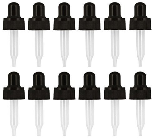 Year of Plenty Glass Eye Droppers for 5ml Essential Oil Bottles | 12-Pack | Black | Compatible with doTERRA, Young Living, Rocky Mountain, Plant Therapy, Plant Guru, Edens Garden