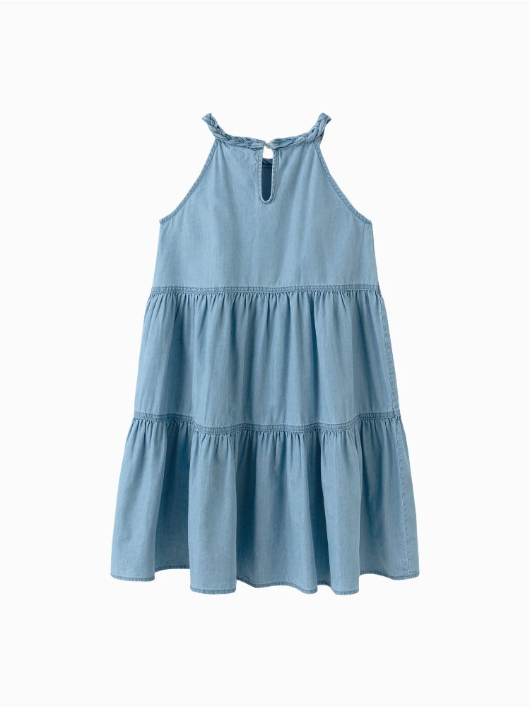 Balabala Girls' Sleeveless Denim Dress - Layered Style With Braided Neckline - Image 5