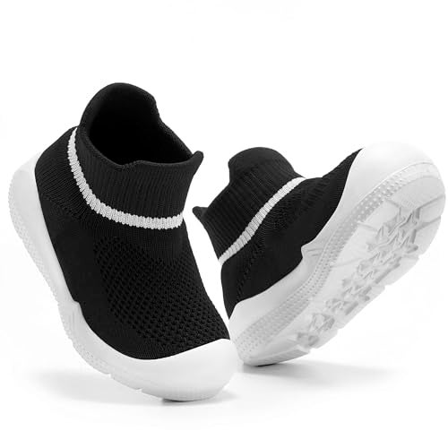 MORENDL Toddler Sock Shoes Baby Walking Shoes Infant Slippers Boys & Girls Non-Slip Sneakers Black 9-12 Months - Image 3