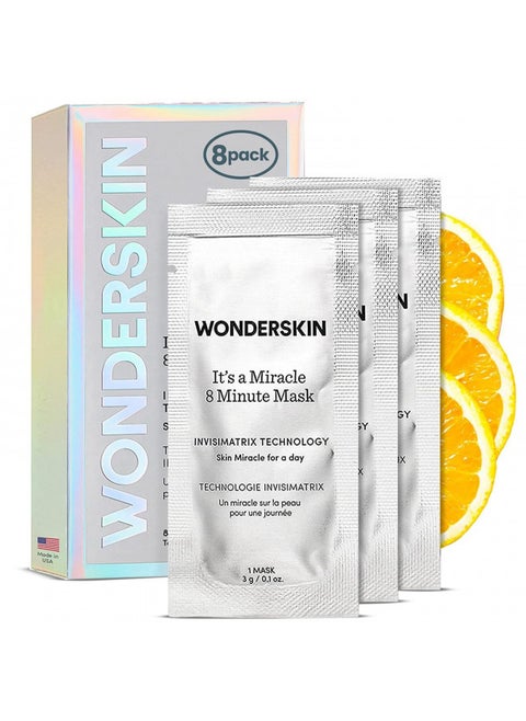Wonderskin 8 Minute Mask, Hydrating Face Mask, Anti Aging Face Mask Packed with Vitamin C and Niacinamide, Moisturizing Face Mask Pack of 8
