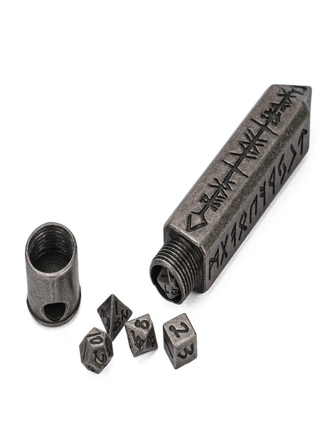 CRITALLIC Mini Dice Set with Rune Keychain Case,7PCS Polyhedral Metal Dice Set for DND Role Playing Games(Silver) - Image 3