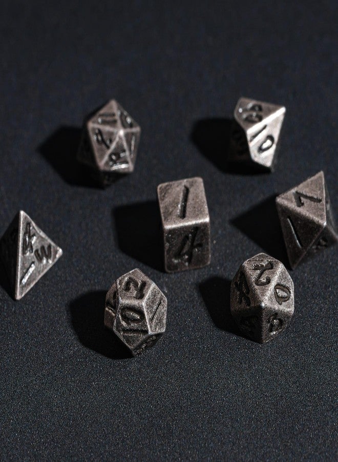 CRITALLIC Mini Dice Set with Rune Keychain Case,7PCS Polyhedral Metal Dice Set for DND Role Playing Games(Silver) - Image 4
