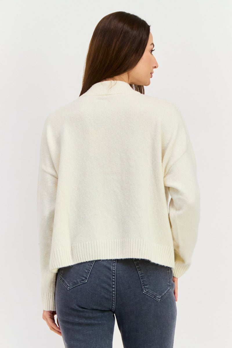 Pepe Jeans Women Mock Neck Knitted Long Sleeves Sweater, Ivory - Image 2