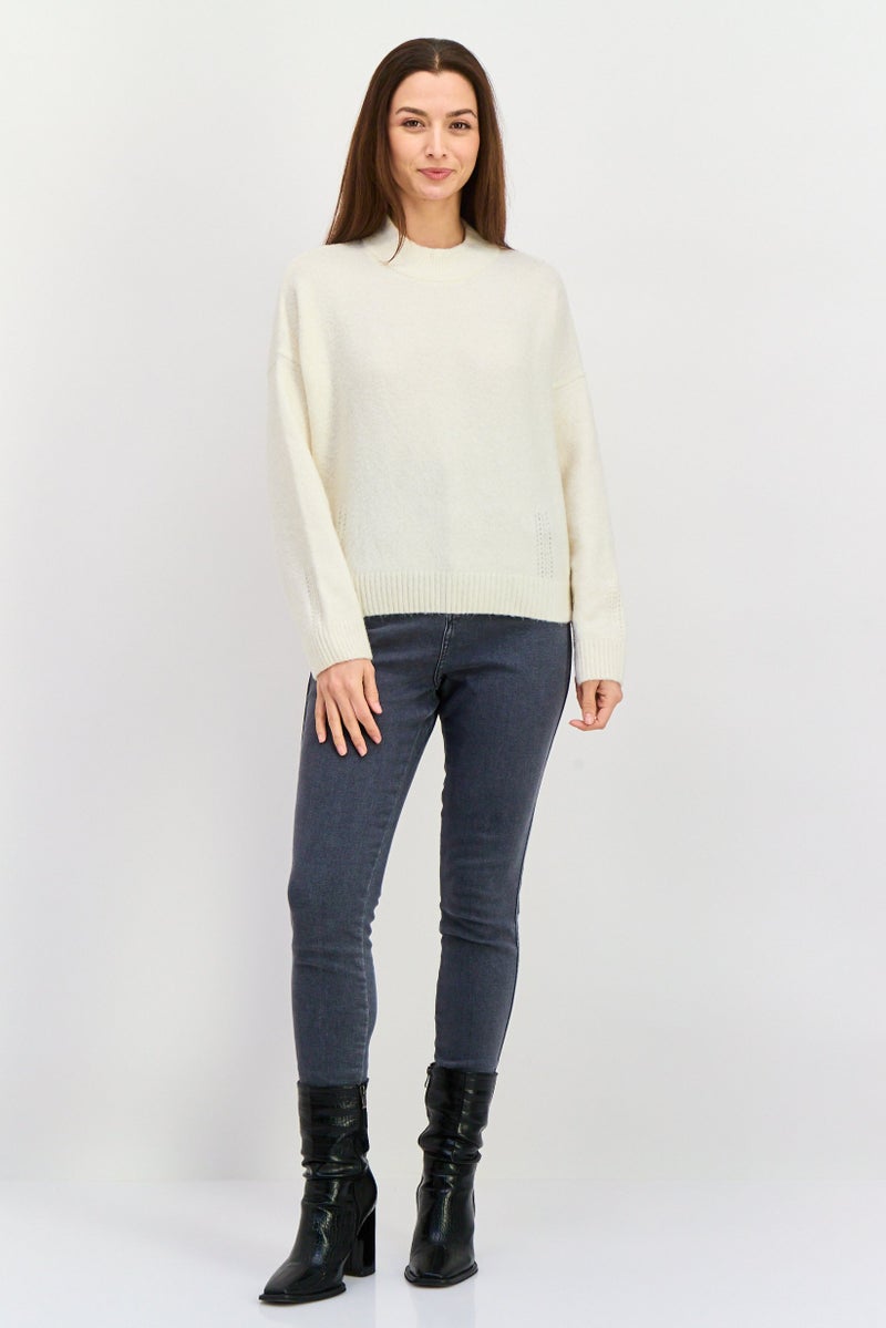 Pepe Jeans Women Mock Neck Knitted Long Sleeves Sweater, Ivory - Image 4