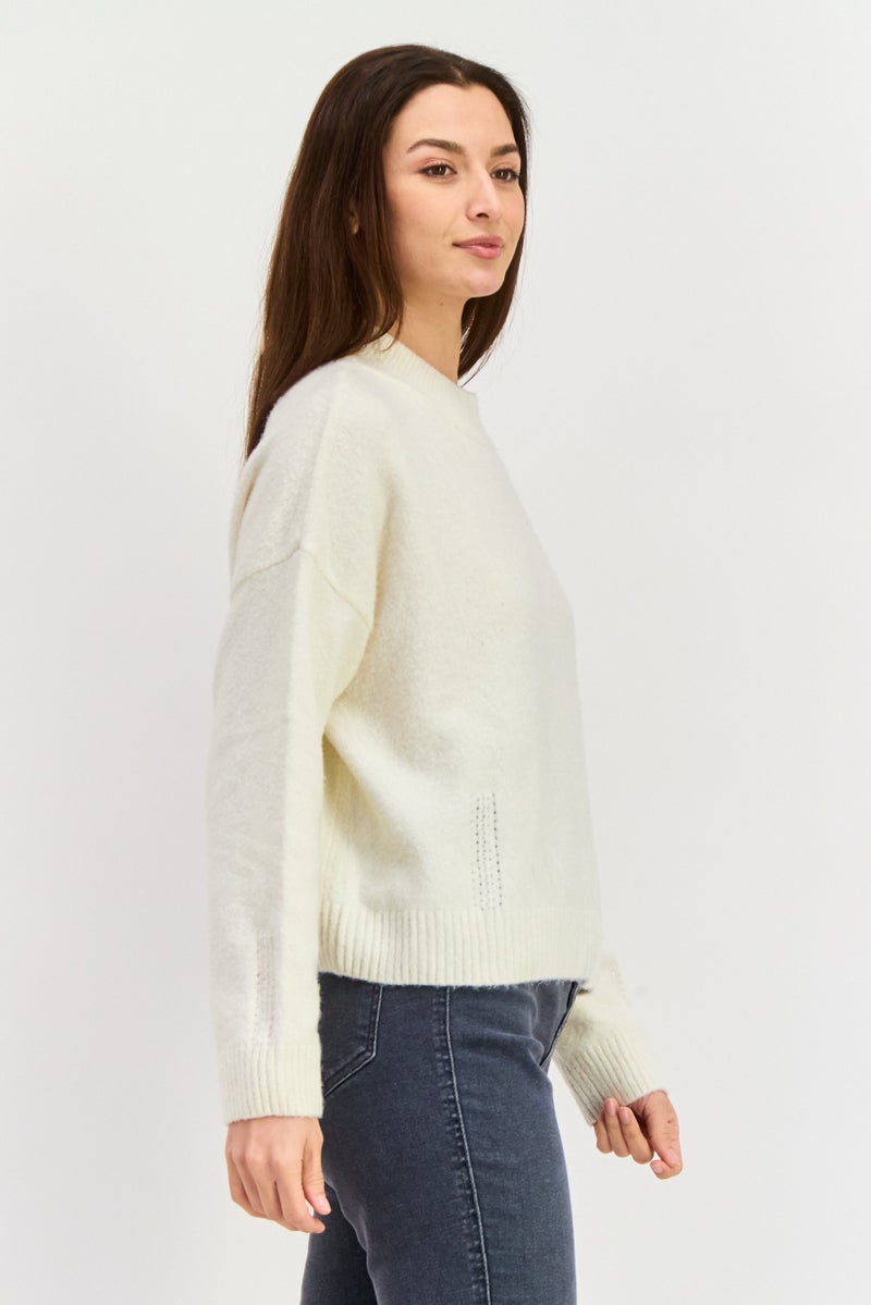 Pepe Jeans Women Mock Neck Knitted Long Sleeves Sweater, Ivory - Image 3