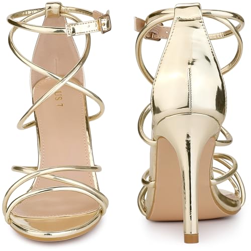 Perphy Stiletto Heel Strappy Straps Open Toe Gold Sandals for Women 8.5 M US - Image 2