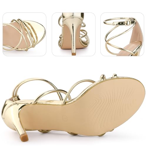 Perphy Stiletto Heel Strappy Straps Open Toe Gold Sandals for Women 8.5 M US - Image 3